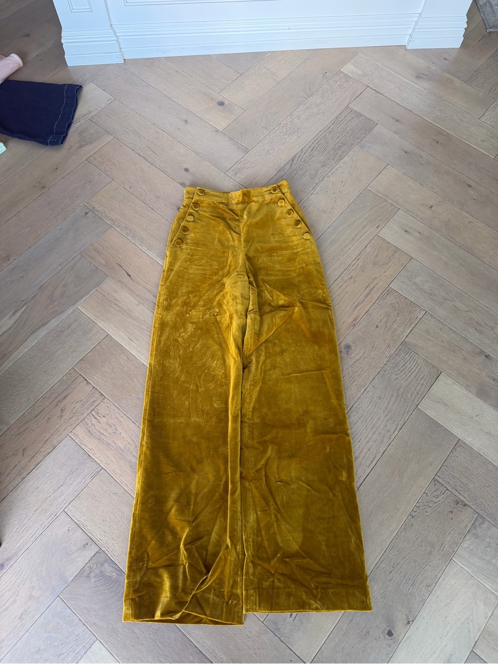Sezane Mustard Velvet High-Waist Wide-Leg Trousers